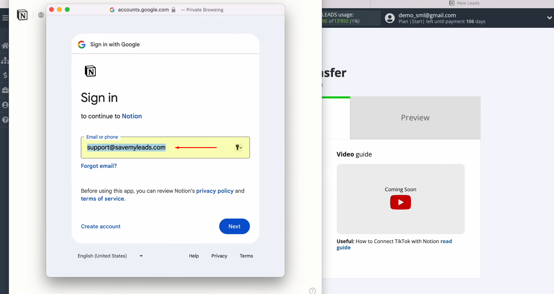 Notion and TikTok integration | Provide the login credentials Notion and TikTok integration | Provide the login credentials