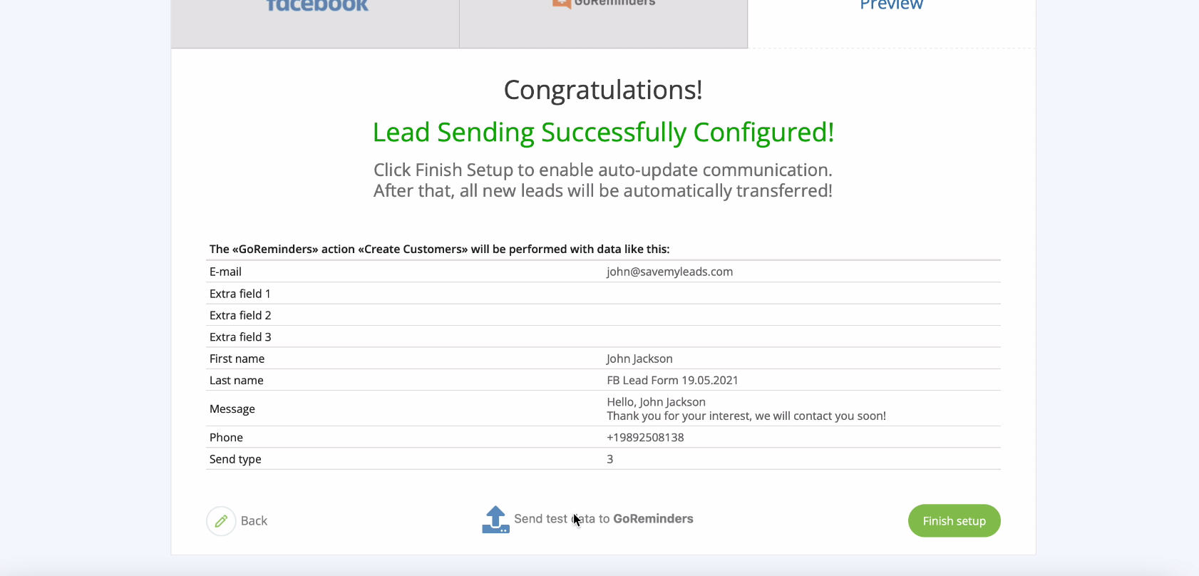 Facebook and GoReminders integration | After all the settings, click Continue Facebook and GoReminders integration | After all the settings, click Continue