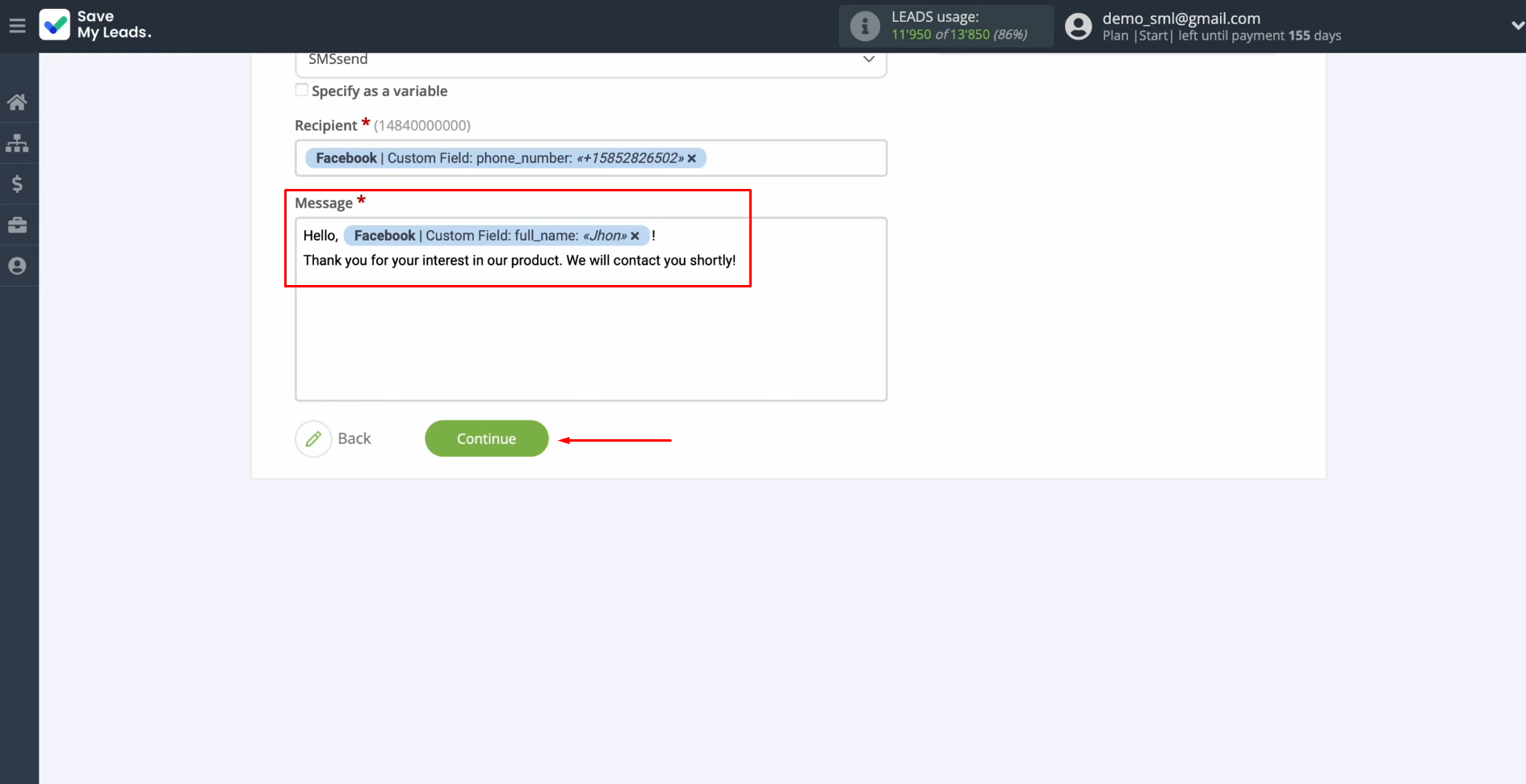 MessageWhiz and Facebook integration | Create a message that will be sent as an SMS MessageWhiz and Facebook integration | Create a message that will be sent as an SMS