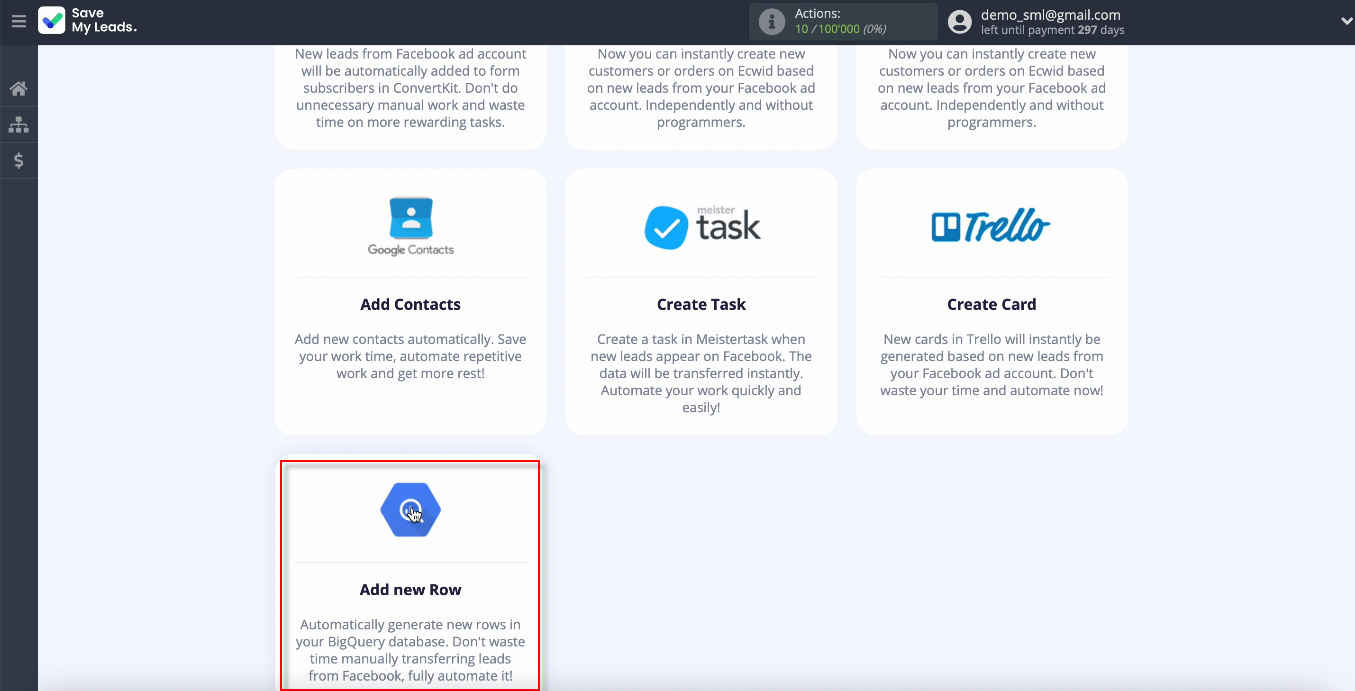Facebook and Google BigQuery integration | Select a template Facebook and Google BigQuery integration | Select a template