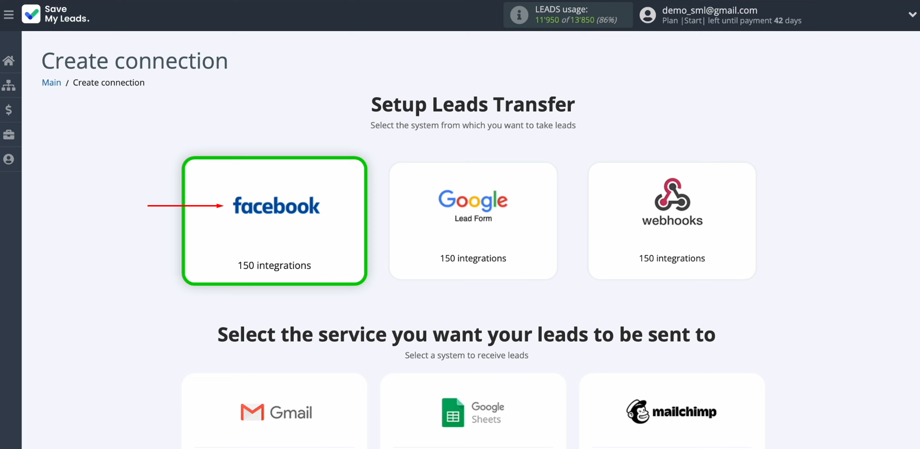 Textmagic and Facebook integration | Select the data source system Textmagic and Facebook integration | Select the data source system