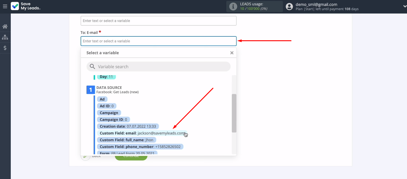 Facebook and iCloud integration | Select variable from the list Facebook and iCloud integration | Select variable from the list