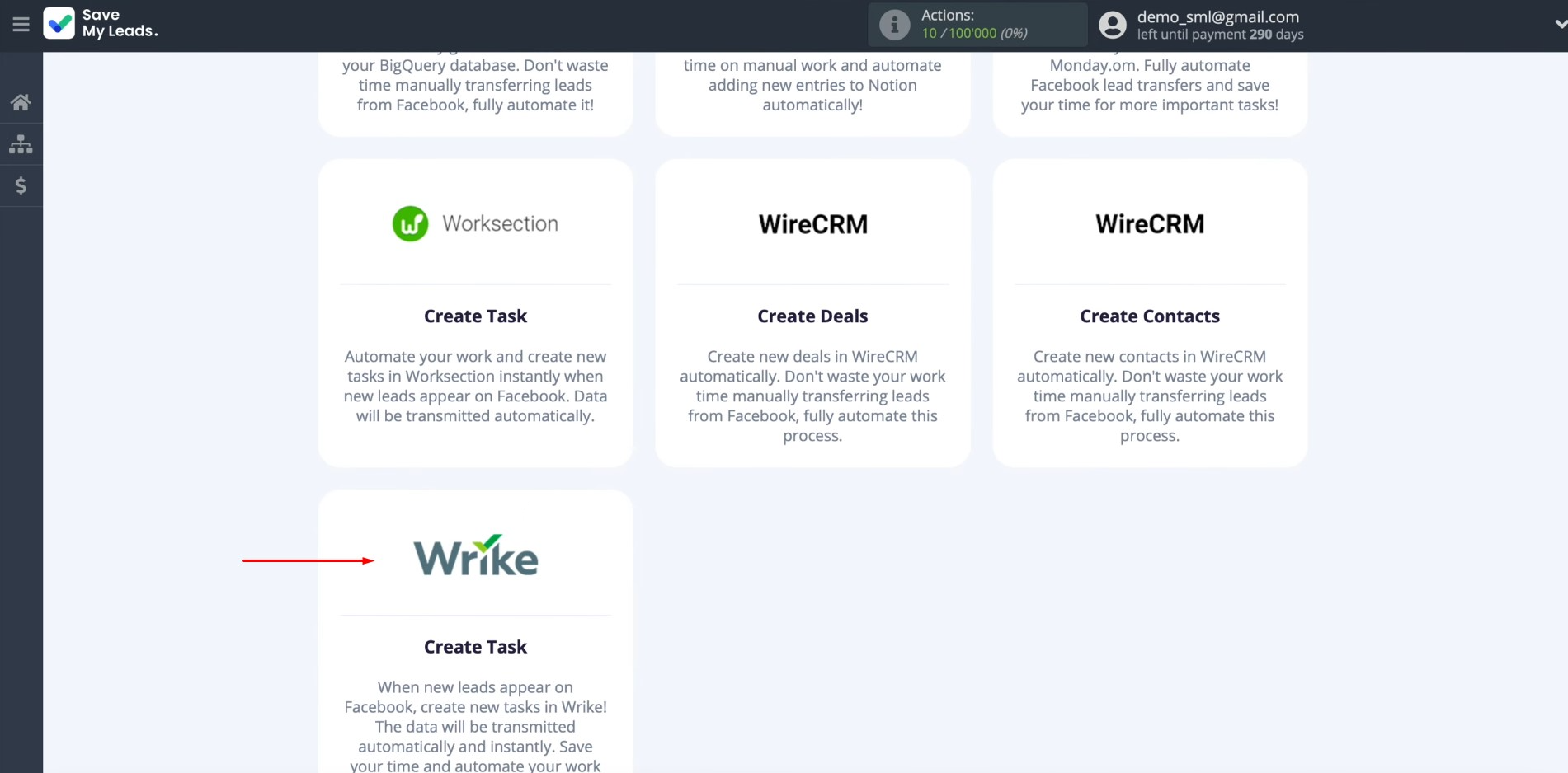 Facebook and Wrike integration | Choose the Wrike (Create Task) Facebook and Wrike integration | Choose the Wrike (Create Task)