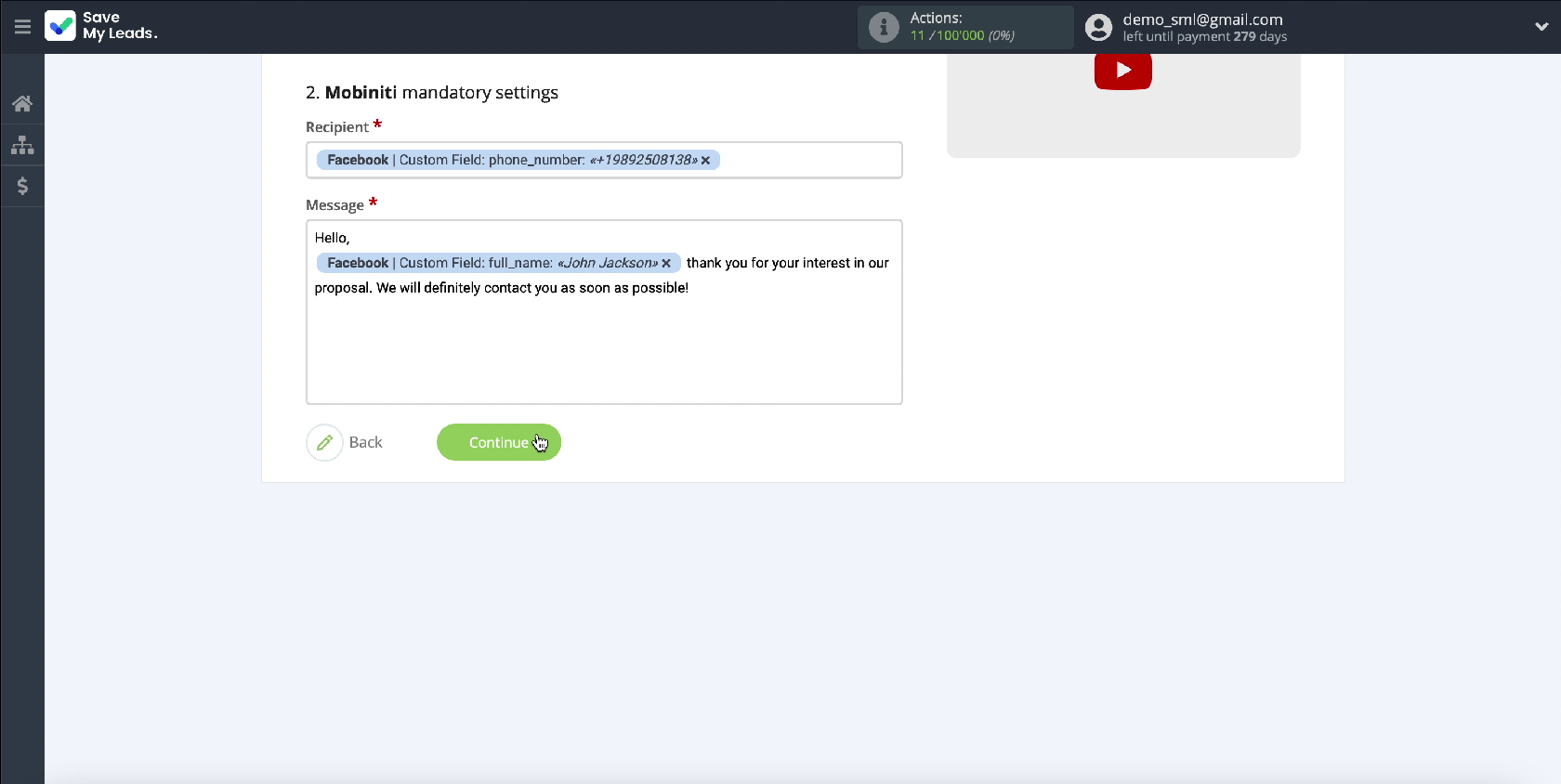 How to Send SMS via Mobiniti from New Facebook Leads | Fill in the fields and proceed with the setup How to Send SMS via Mobiniti from New Facebook Leads | Fill in the fields and proceed with the setup