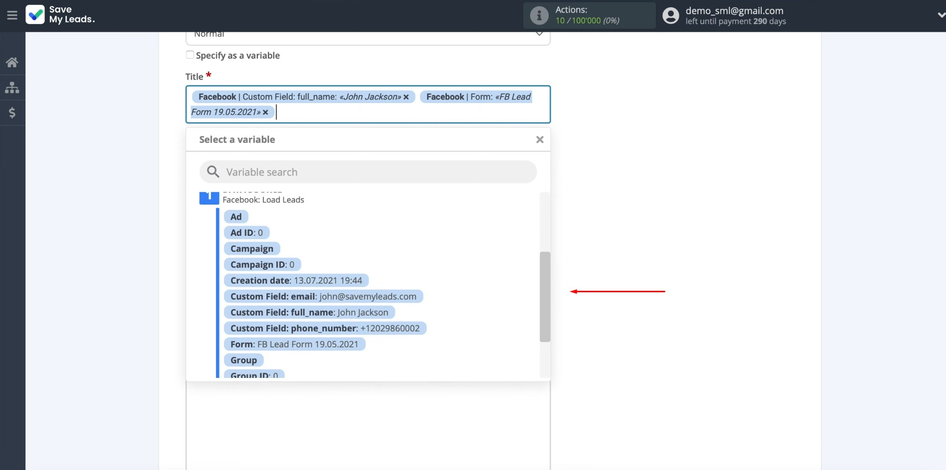 Facebook and Wrike integration | Fill in the task fields with variables from Facebook Facebook and Wrike integration | Fill in the task fields with variables from Facebook