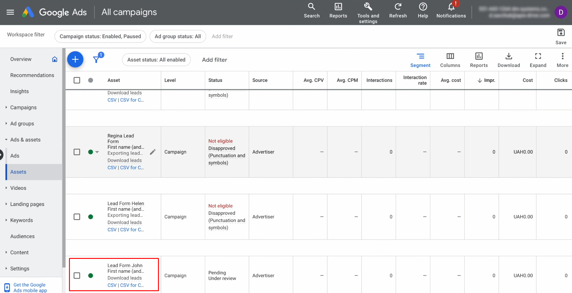 Google Lead Form and Slack integration | Select the necessary lead form Google Lead Form and Slack integration | Select the necessary lead form