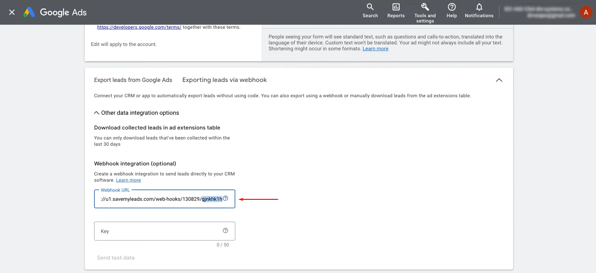Google Lead Form and Gmail integration | Copy the last part of the SaveMyLeads URL Google Lead Form and Gmail integration | Copy the last part of the SaveMyLeads URL