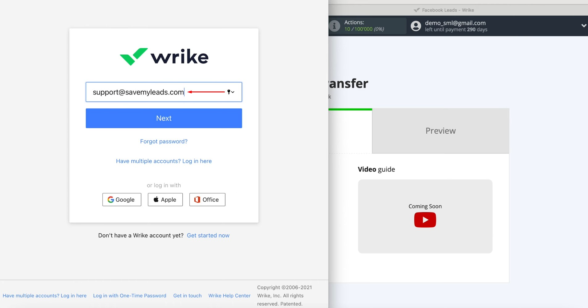 Facebook and Wrike integration | Specify the email to which you registered Wrike Facebook and Wrike integration | Specify the email to which you registered Wrike