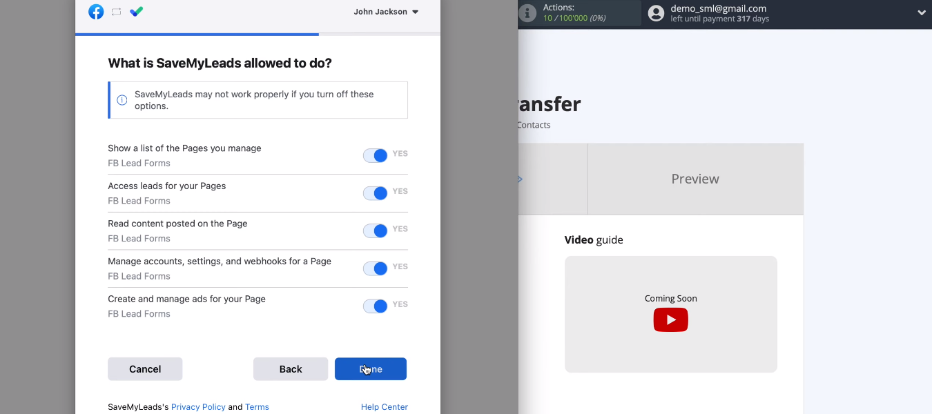 Facebook and ActiveCampaign integration | Access permition Facebook and ActiveCampaign integration | Access permition