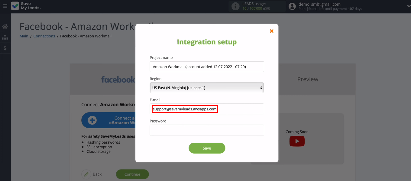 Facebook and Amazon WorkMail integration | Insert Email Facebook and Amazon WorkMail integration | Insert Email