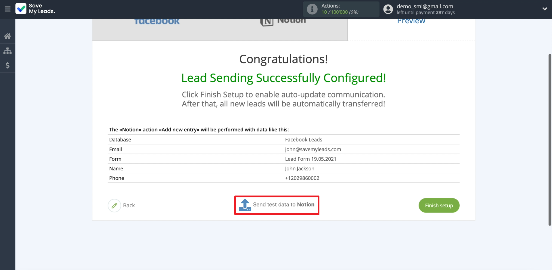 How to set up the upload of new leads from your Facebook ad account to Notion | Sending test data to Notion How to set up the upload of new leads from your Facebook ad account to Notion | Sending test data to Notion