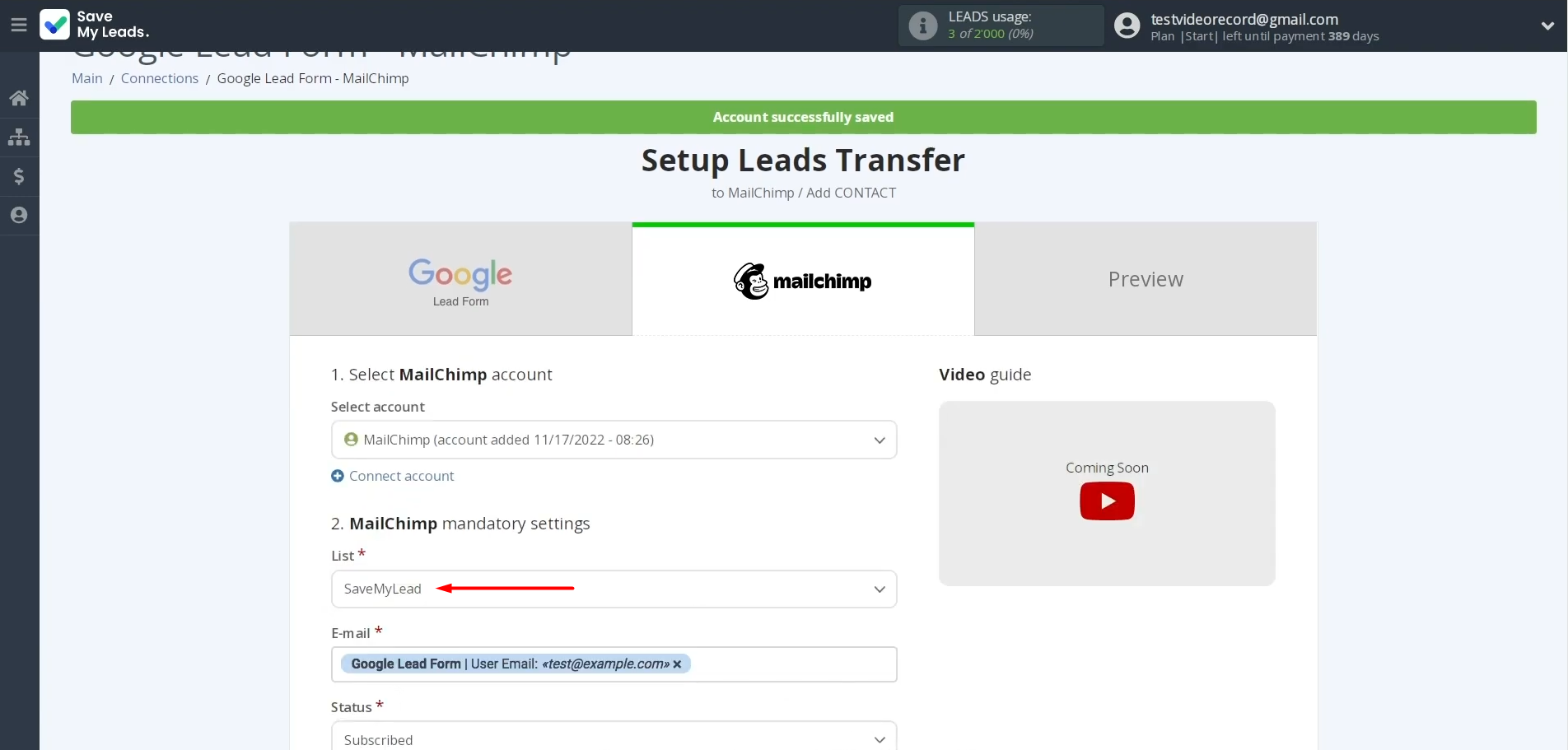 Google Lead Form and Mailchimp integration | Specify the list to which the data will be transferred Google Lead Form and Mailchimp integration | Specify the list to which the data will be transferred