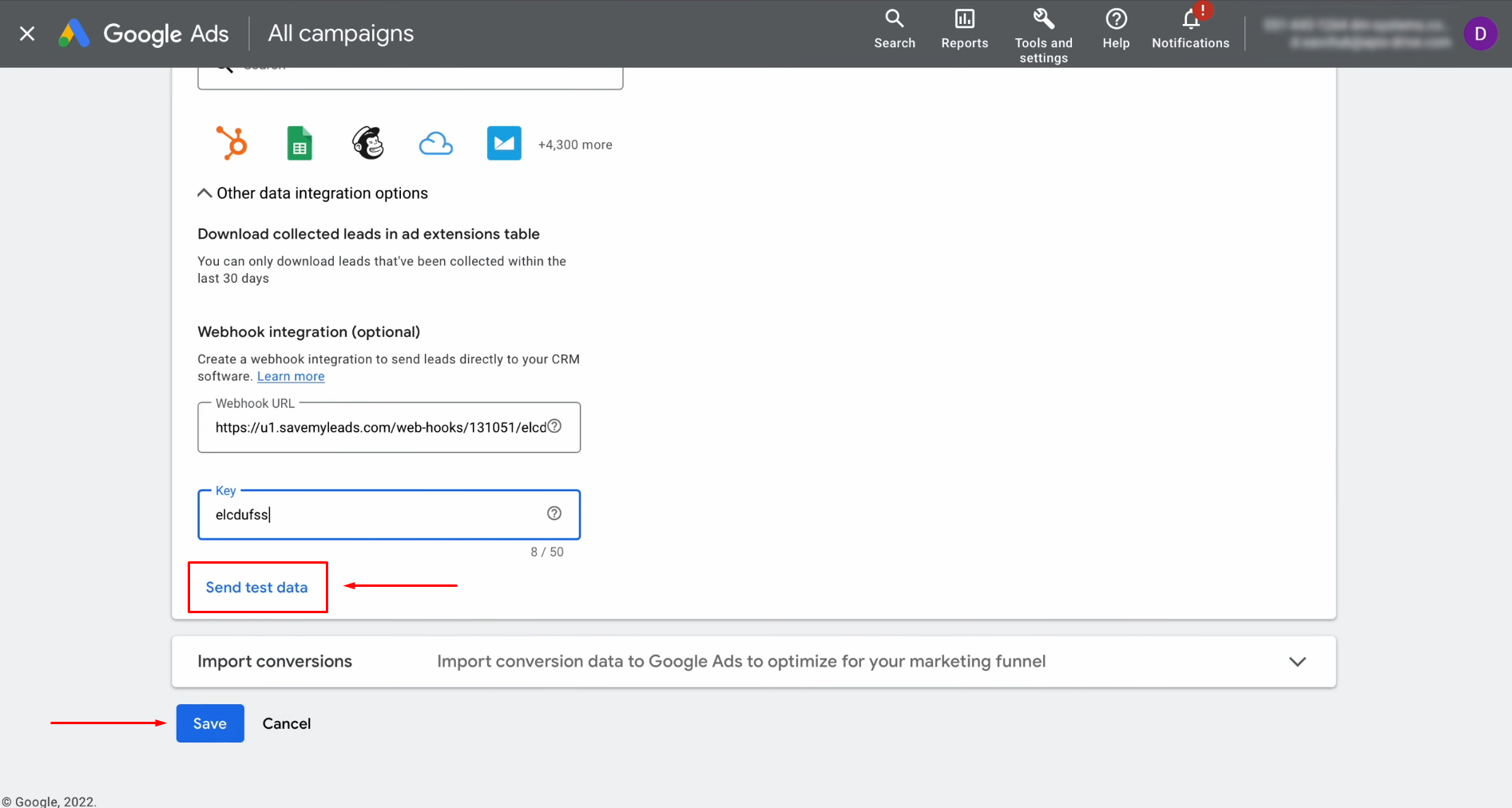 Google Lead Form and Copper integration | Send test data and click “Save” Google Lead Form and Copper integration | Send test data and click “Save”
