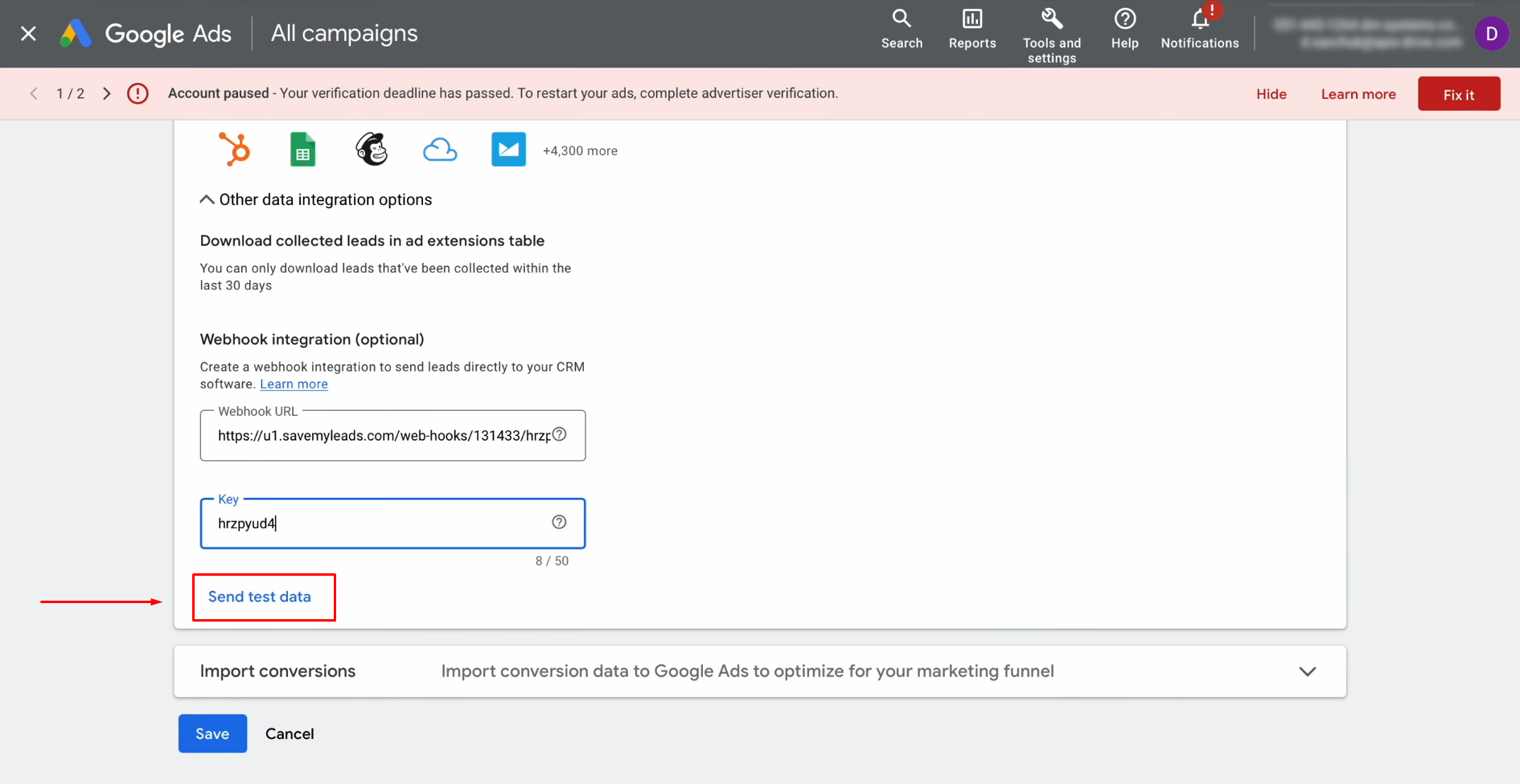 Google Ads Lead Form and Notion integration | Click "Send test data" Google Ads Lead Form and Notion integration | Click "Send test data"