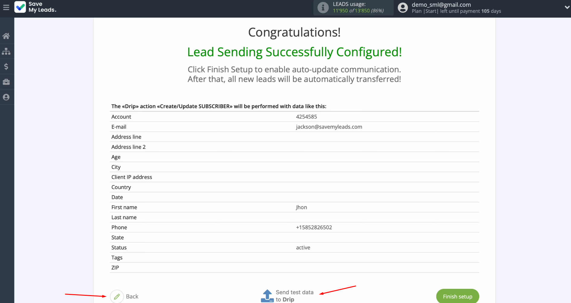 Facebook and Drip integration | An example of the data that will be sent to Drip Facebook and Drip integration | An example of the data that will be sent to Drip