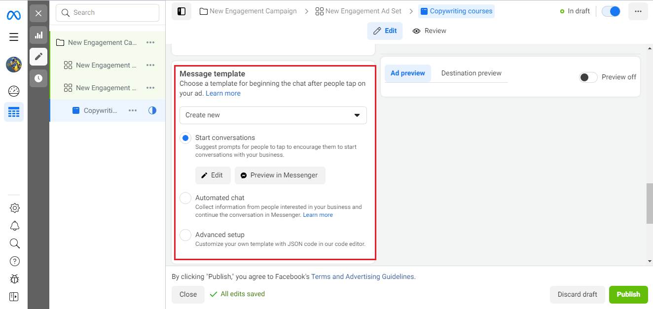 Creating an ad in Facebook (Meta) Ads Manager | Message template Creating an ad in Facebook (Meta) Ads Manager | Message template