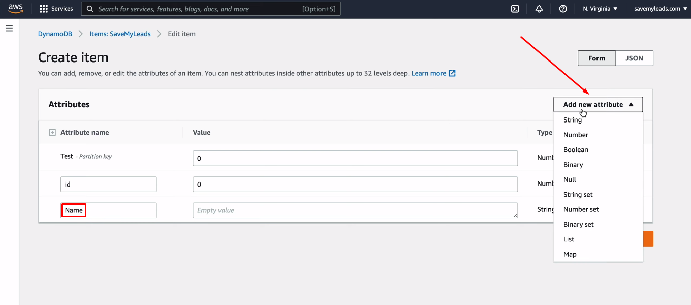 Facebook and Amazon DynamoDB integration | Adding the attributes Facebook and Amazon DynamoDB integration | Adding the attributes