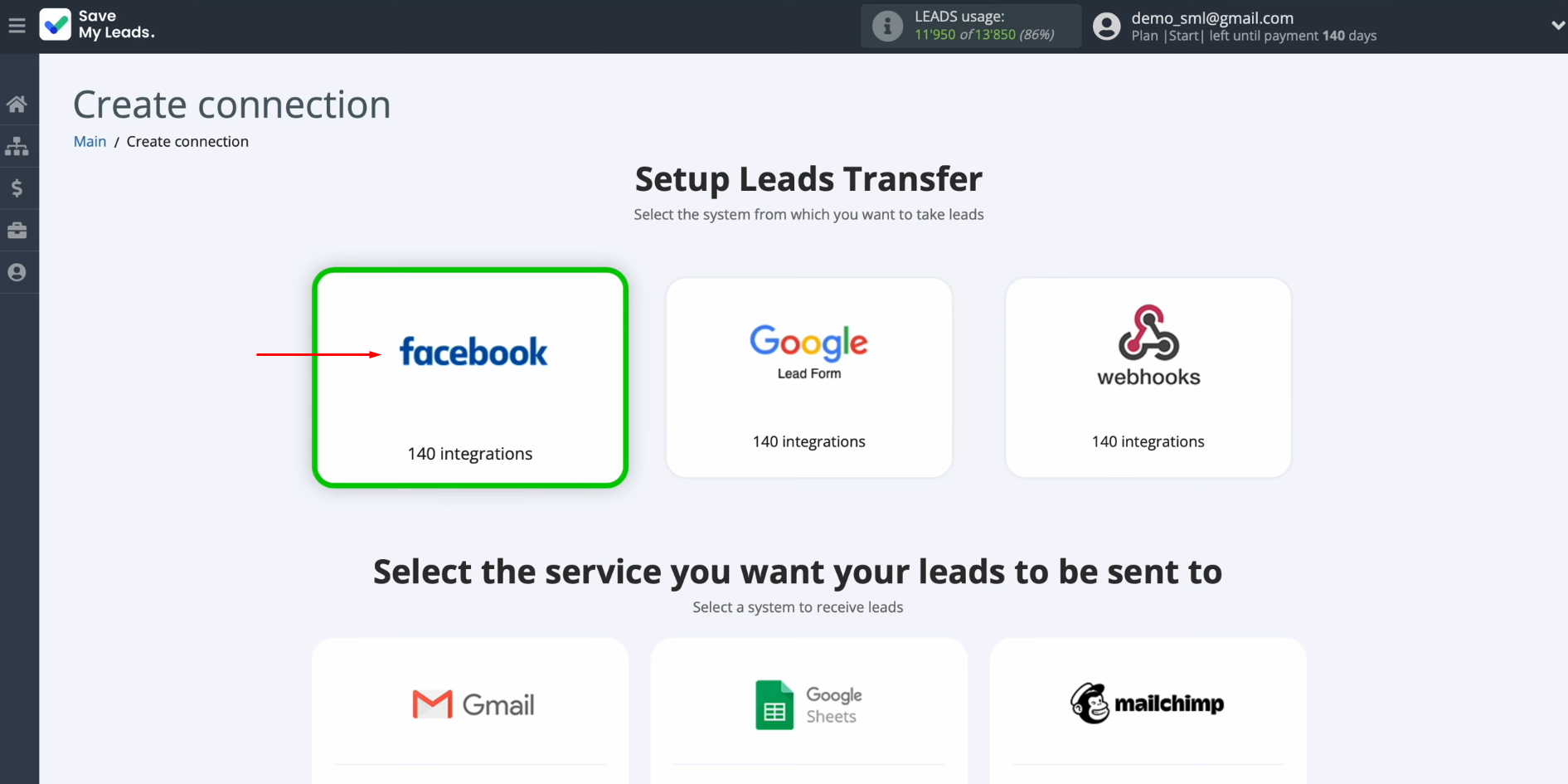 Sendlane and Facebook integration | Select a data source system Sendlane and Facebook integration | Select a data source system