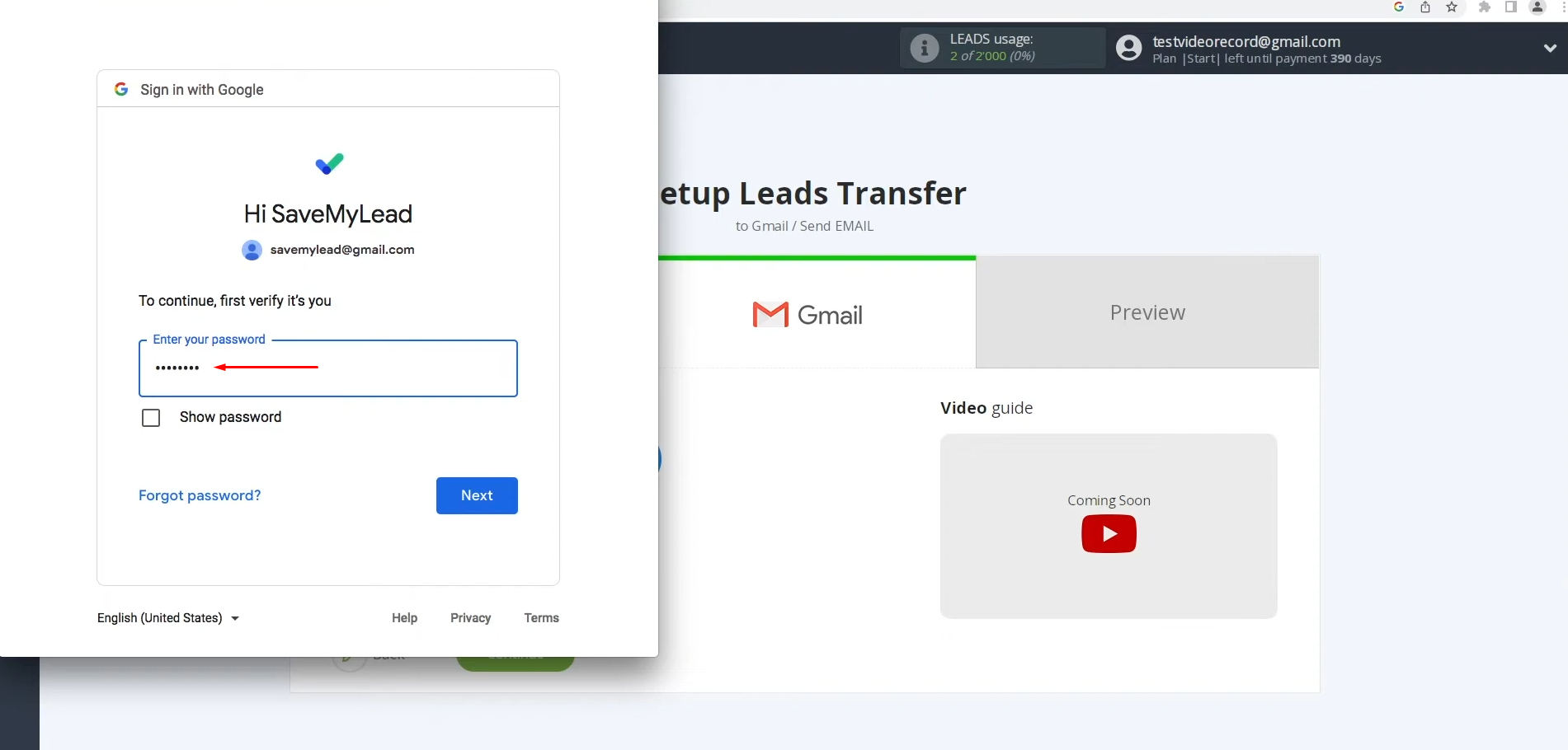 Google Lead Form and Gmail integration | Enter the password for your Gmail account Google Lead Form and Gmail integration | Enter the password for your Gmail account