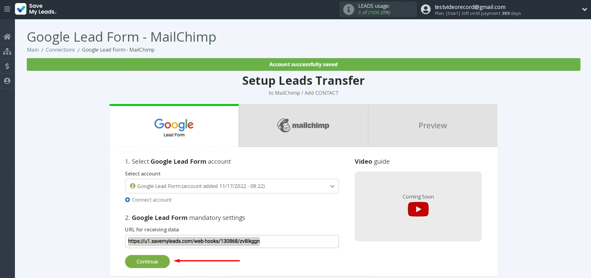 Google Lead Form and Mailchimp integration | Return to SaveMyLeads and continue setting up Google Lead Form and Mailchimp integration | Return to SaveMyLeads and continue setting up