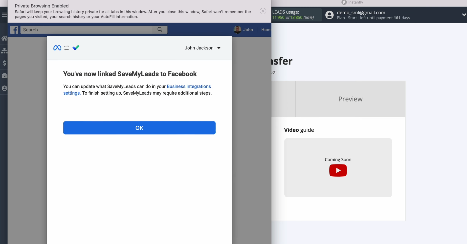 Facebook and Instantly integration | Click “OK” Facebook and Instantly integration | Click “OK”