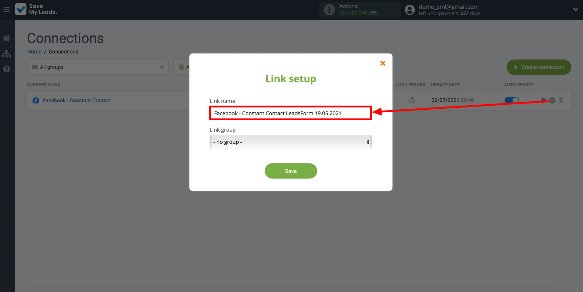 Editing the name of the connection Editing the name of the connection