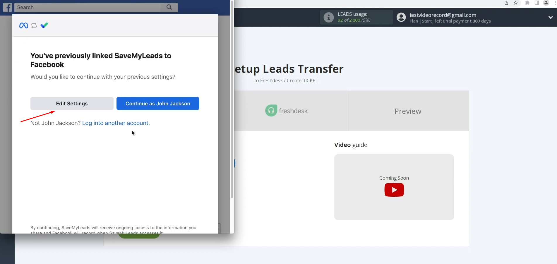 Facebook Lead Ads and Freshdesk integration | Go to "Edit Settings" Facebook Lead Ads and Freshdesk integration | Go to "Edit Settings"