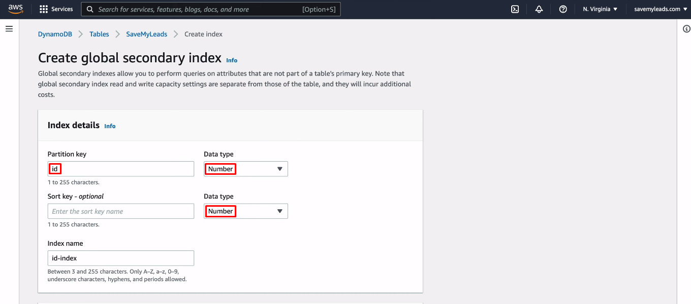 Facebook and Amazon DynamoDB integration | Define a Partition key Facebook and Amazon DynamoDB integration | Define a Partition key