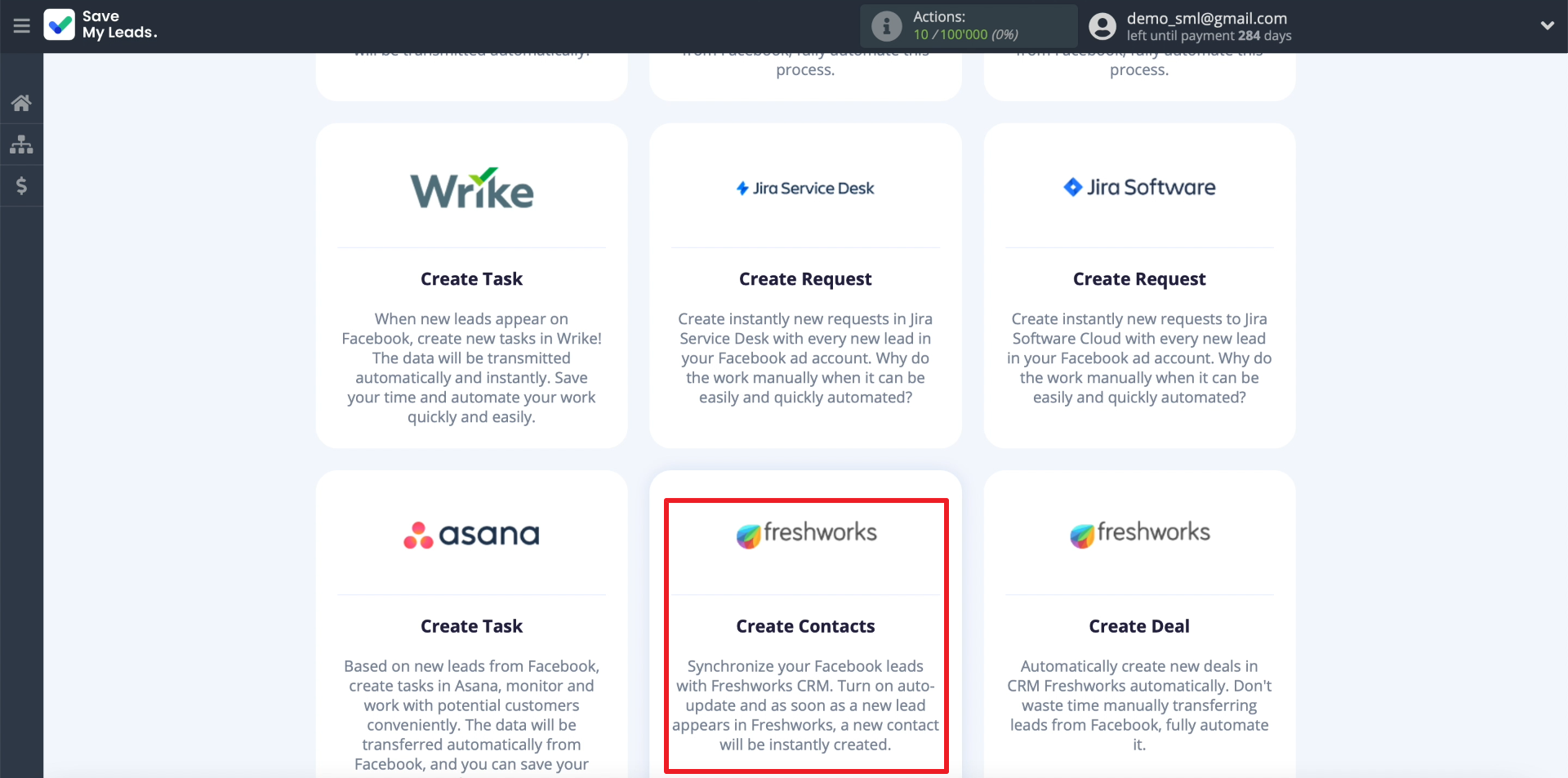 Facebook and Freshworks integration | Selecting Freshworks Facebook and Freshworks integration | Selecting Freshworks