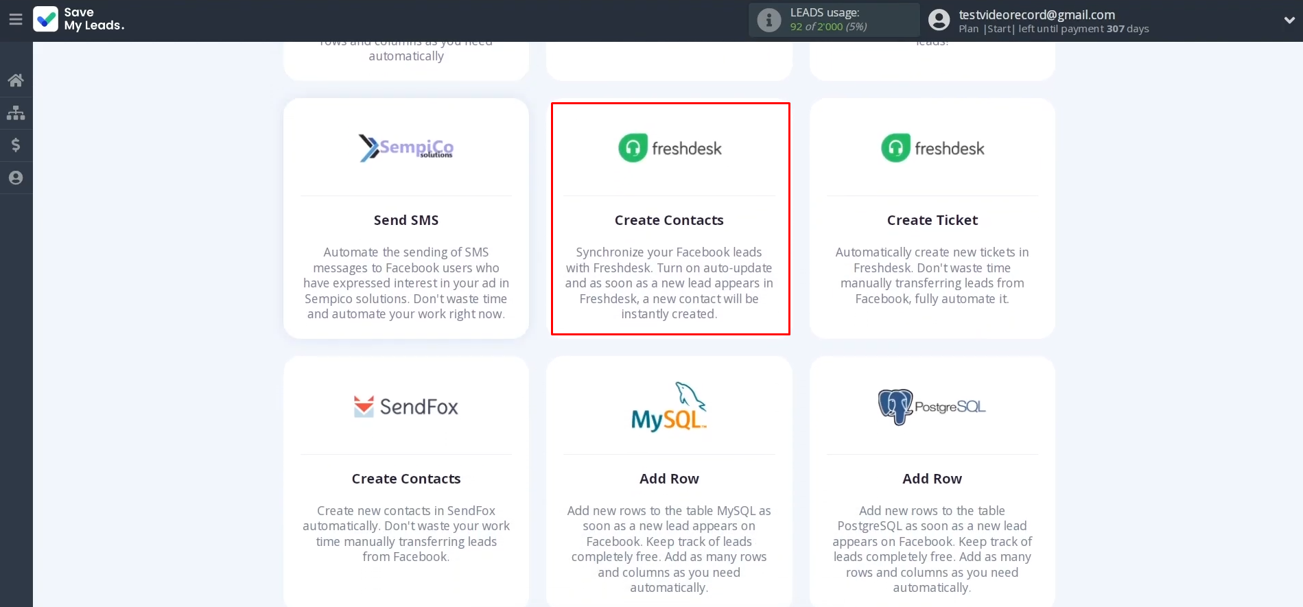 Facebook and Freshdesk integration | Select the Freshdesk (Create Contacts) Facebook and Freshdesk integration | Select the Freshdesk (Create Contacts)