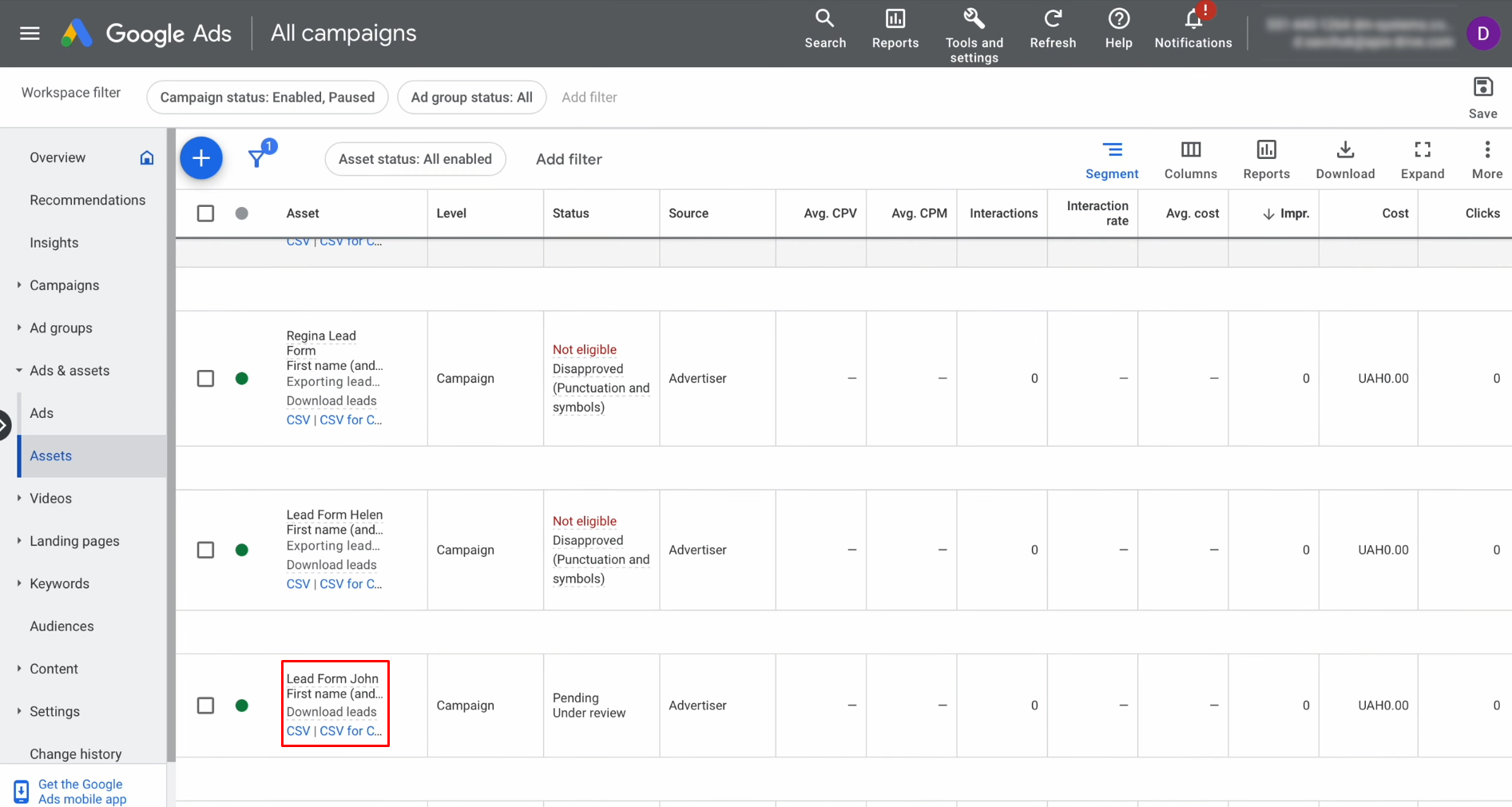 Google Ads Lead Form and ClickUp integration | Locate and select the lead form Google Ads Lead Form and ClickUp integration | Locate and select the lead form