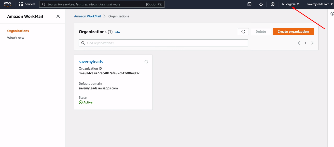 Facebook and Amazon WorkMail integration | Current region in the WorkMail Facebook and Amazon WorkMail integration | Current region in the WorkMail