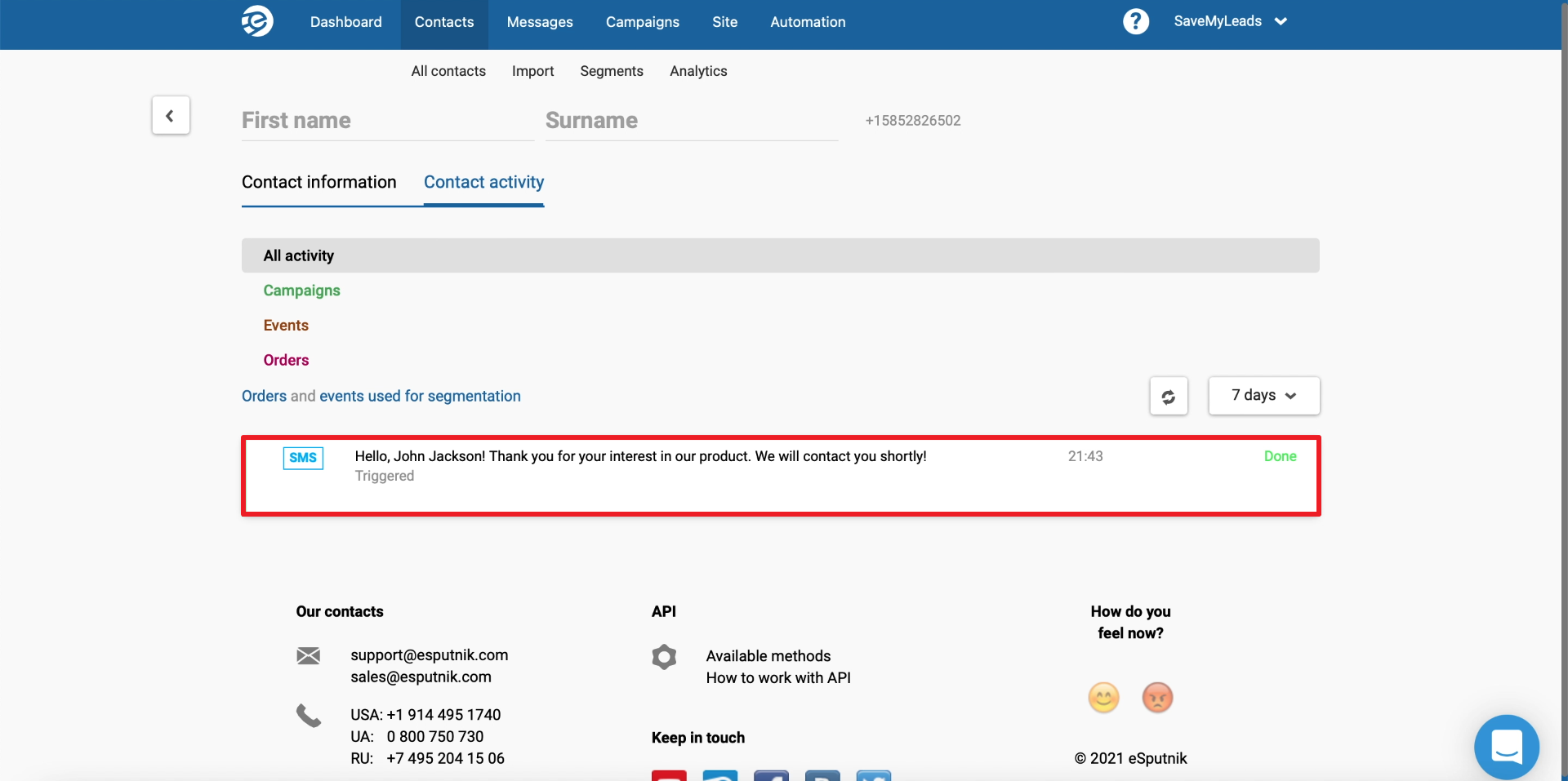 Facebook and eSputnik integration | Sent test message Facebook and eSputnik integration | Sent test message