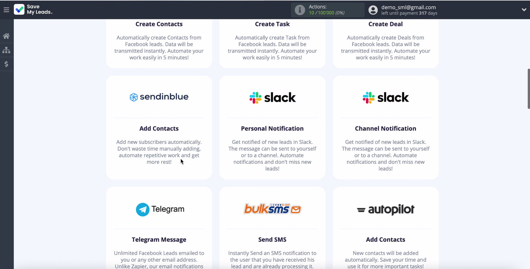 Facebook and Sendinblue integration | Select a system for data transfering Facebook and Sendinblue integration | Select a system for data transfering