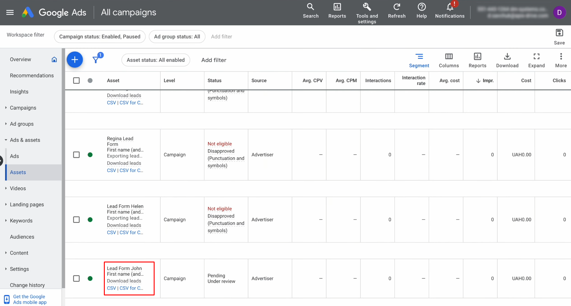 Google Lead Form and Copper integration | Select and open the lead form Google Lead Form and Copper integration | Select and open the lead form