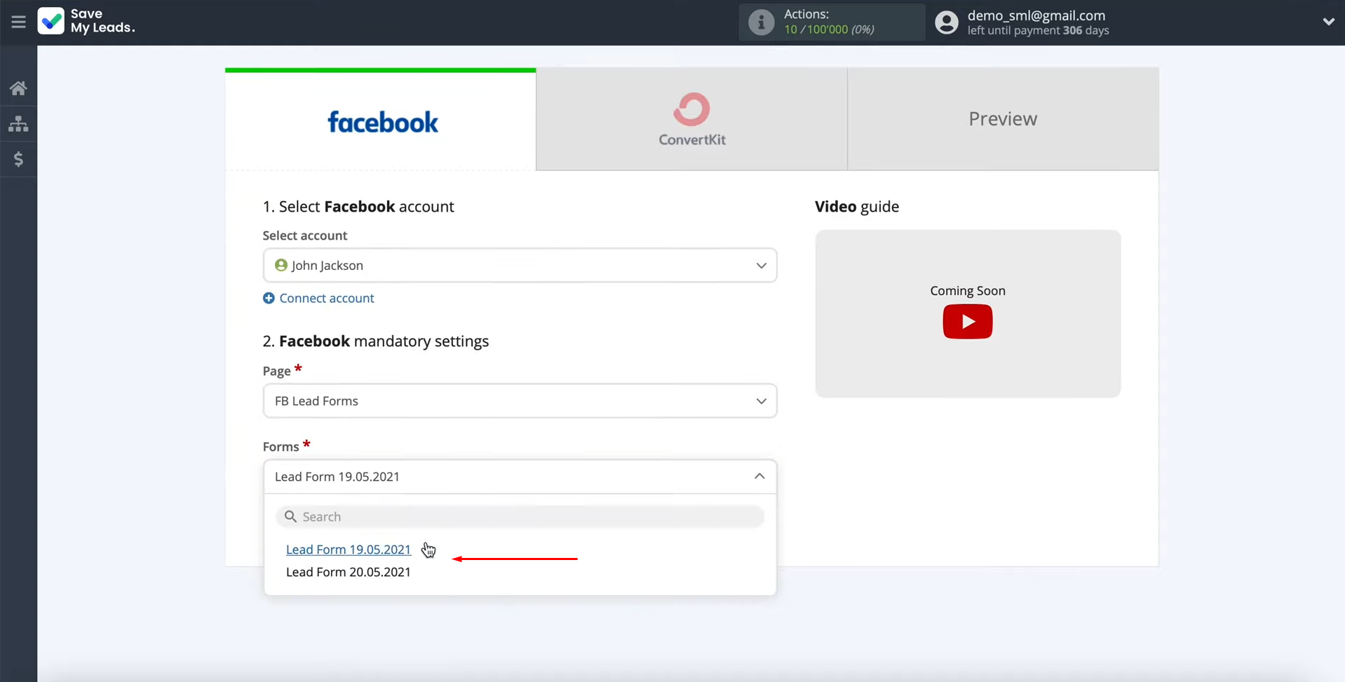 Facebook and ConvertKit integration | Specify the forms Facebook and ConvertKit integration | Specify the forms