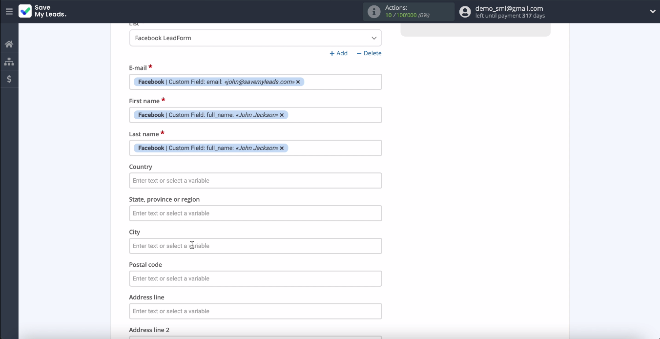 Facebook and SendGrid integration | Fill in the variables and click Continue Facebook and SendGrid integration | Fill in the variables and click Continue