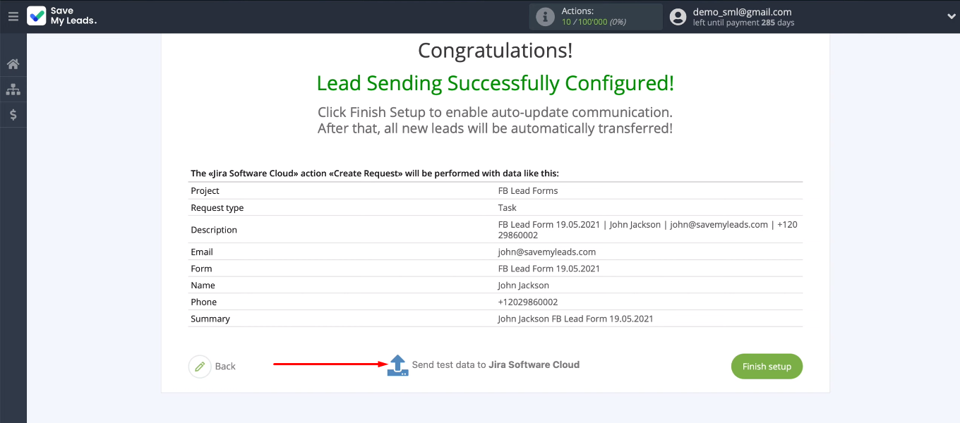 Facebook and Jira Software Cloud integration | Send test data to Jira Software Facebook and Jira Software Cloud integration | Send test data to Jira Software