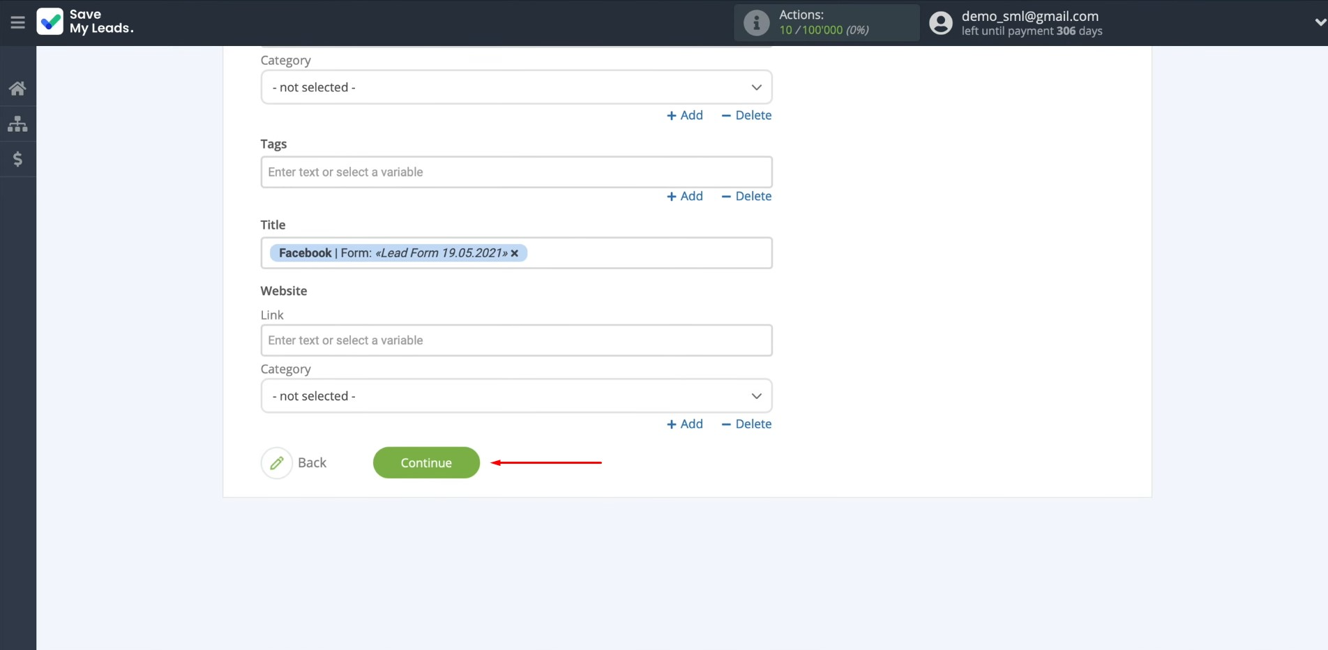 Facebook and Copper integration | After setting, click “Continue” Facebook and Copper integration | After setting, click “Continue”
