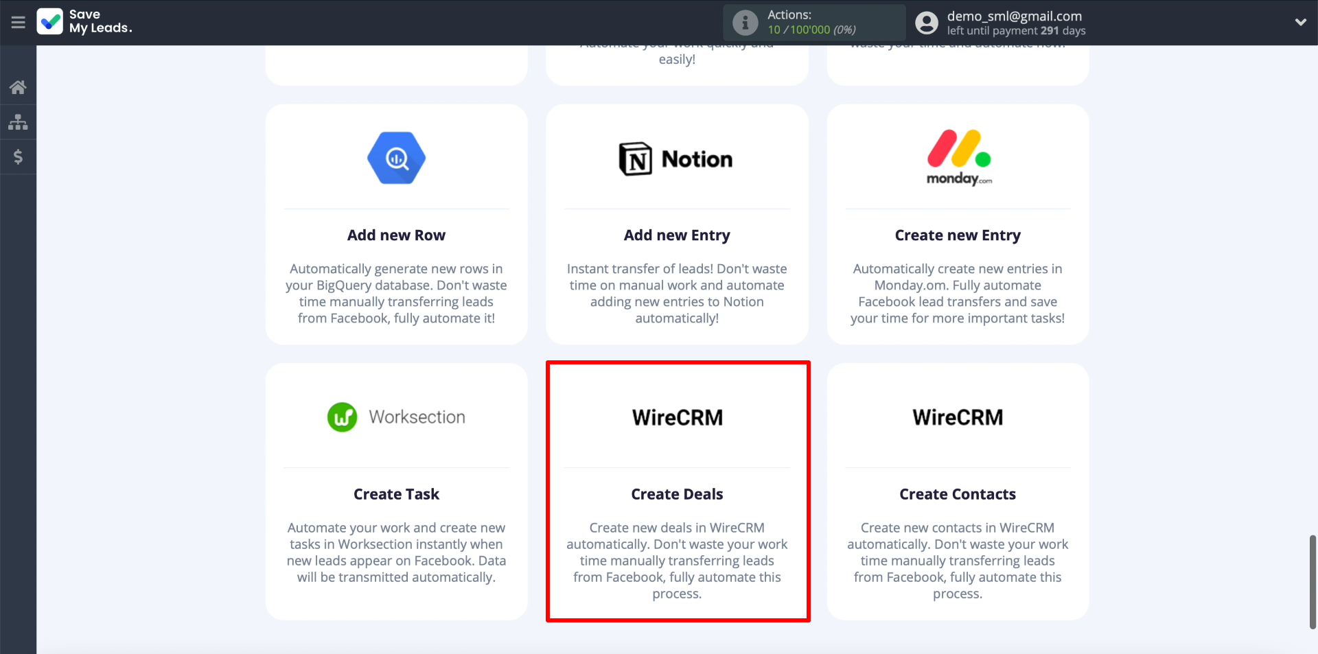 Selecting WireCRM Selecting WireCRM