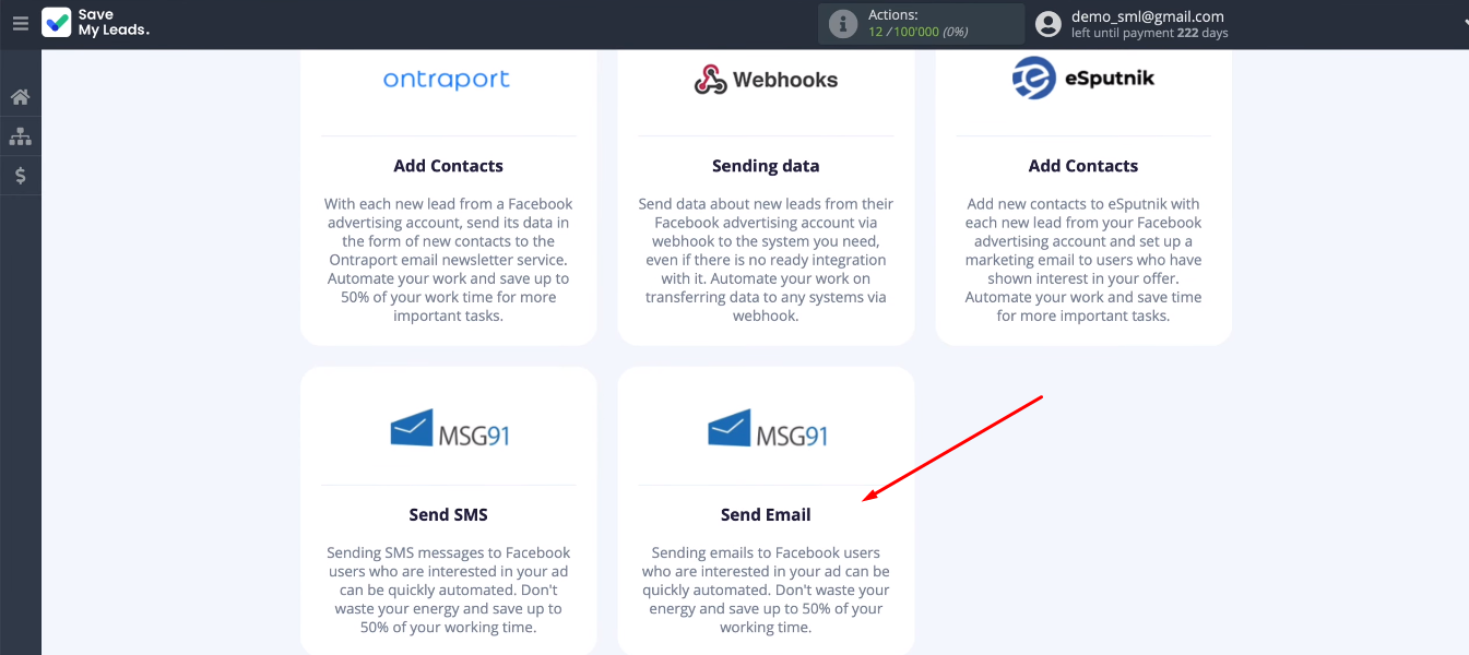 Facebook and MSG91 integration | Select template Facebook and MSG91 integration | Select template