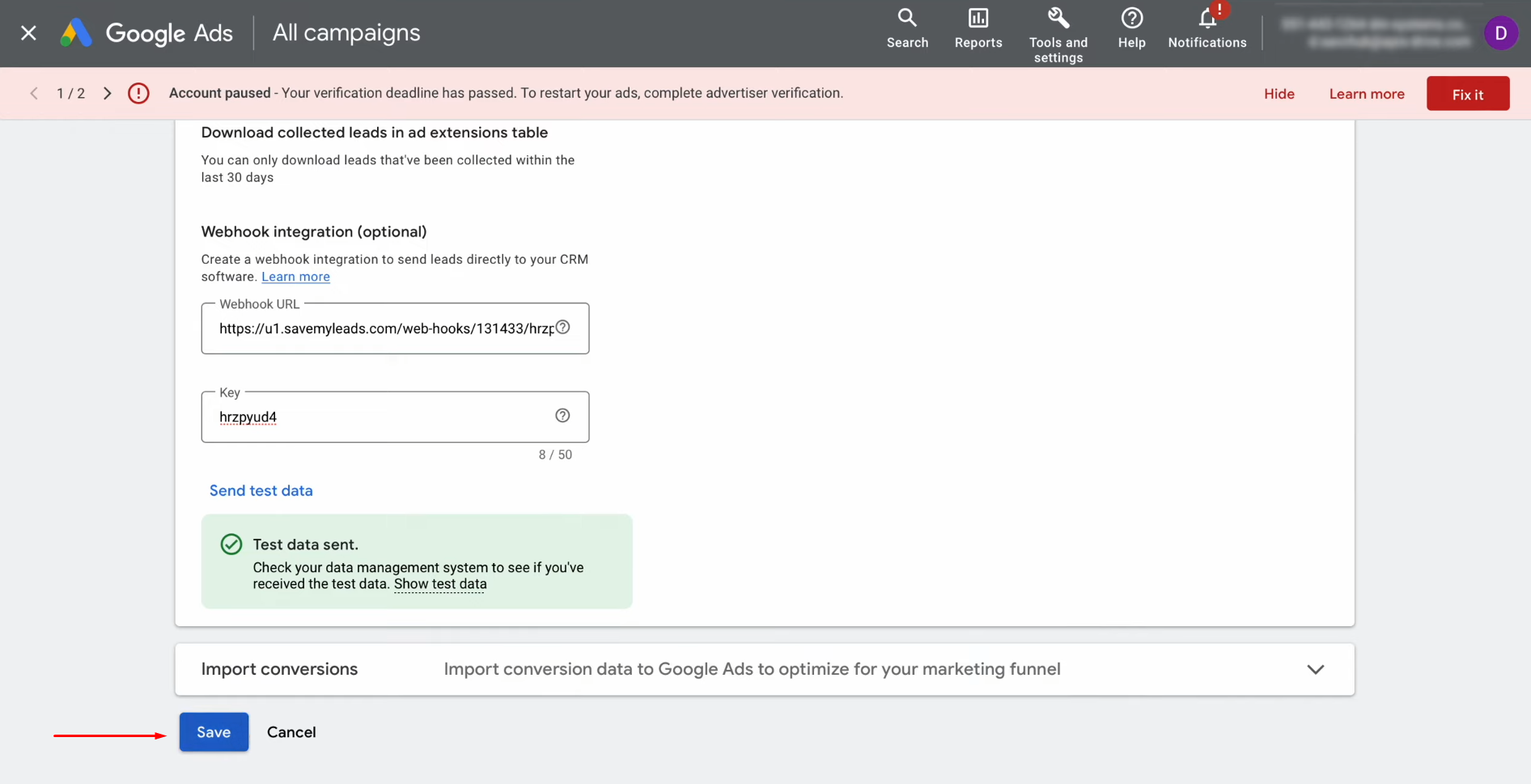 Google Ads Lead Form and Notion integration | Don’t forget to save the changes Google Ads Lead Form and Notion integration | Don’t forget to save the changes