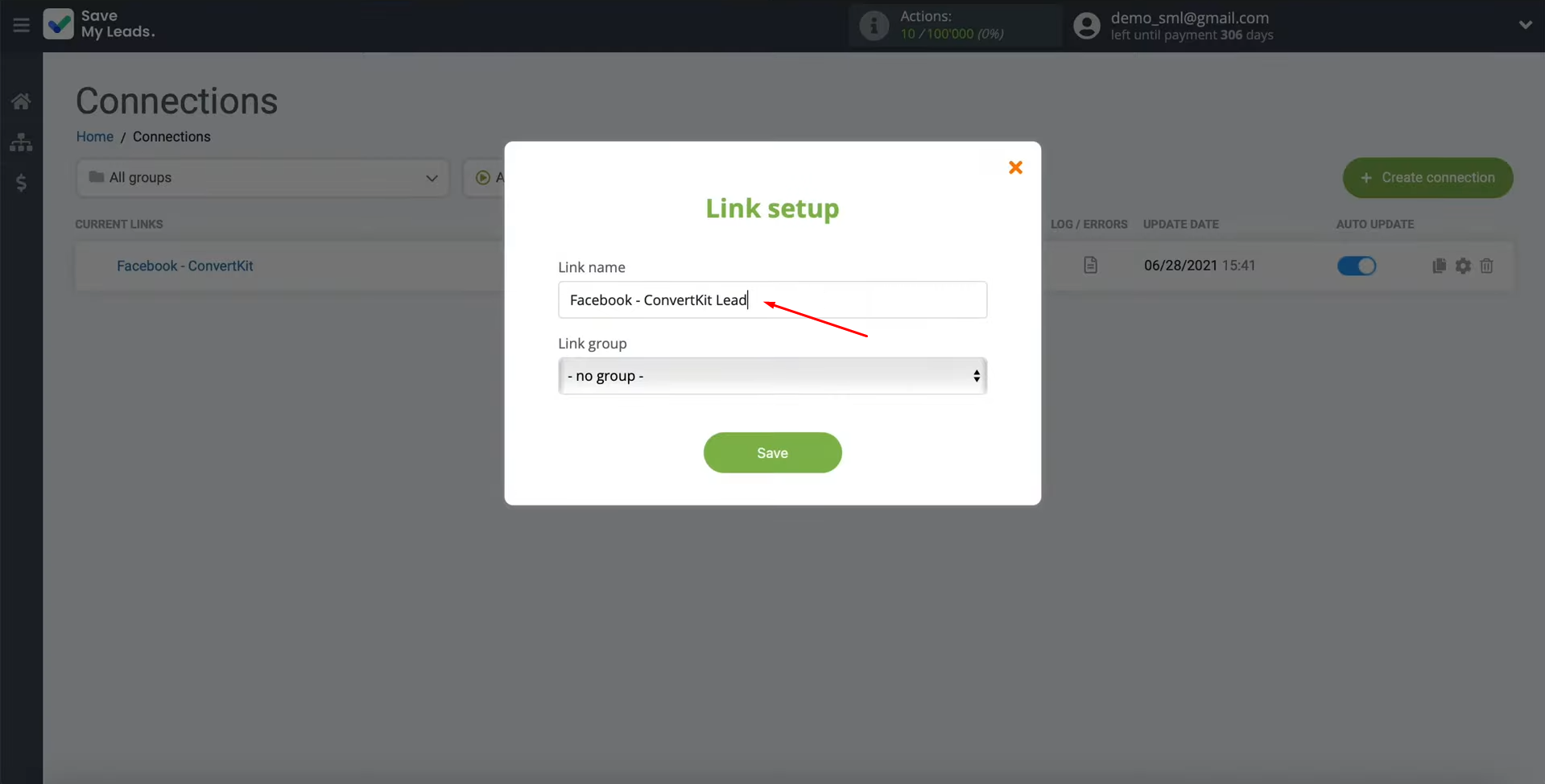 Facebook and ConvertKit integration | Click “Save” Facebook and ConvertKit integration | Click “Save”