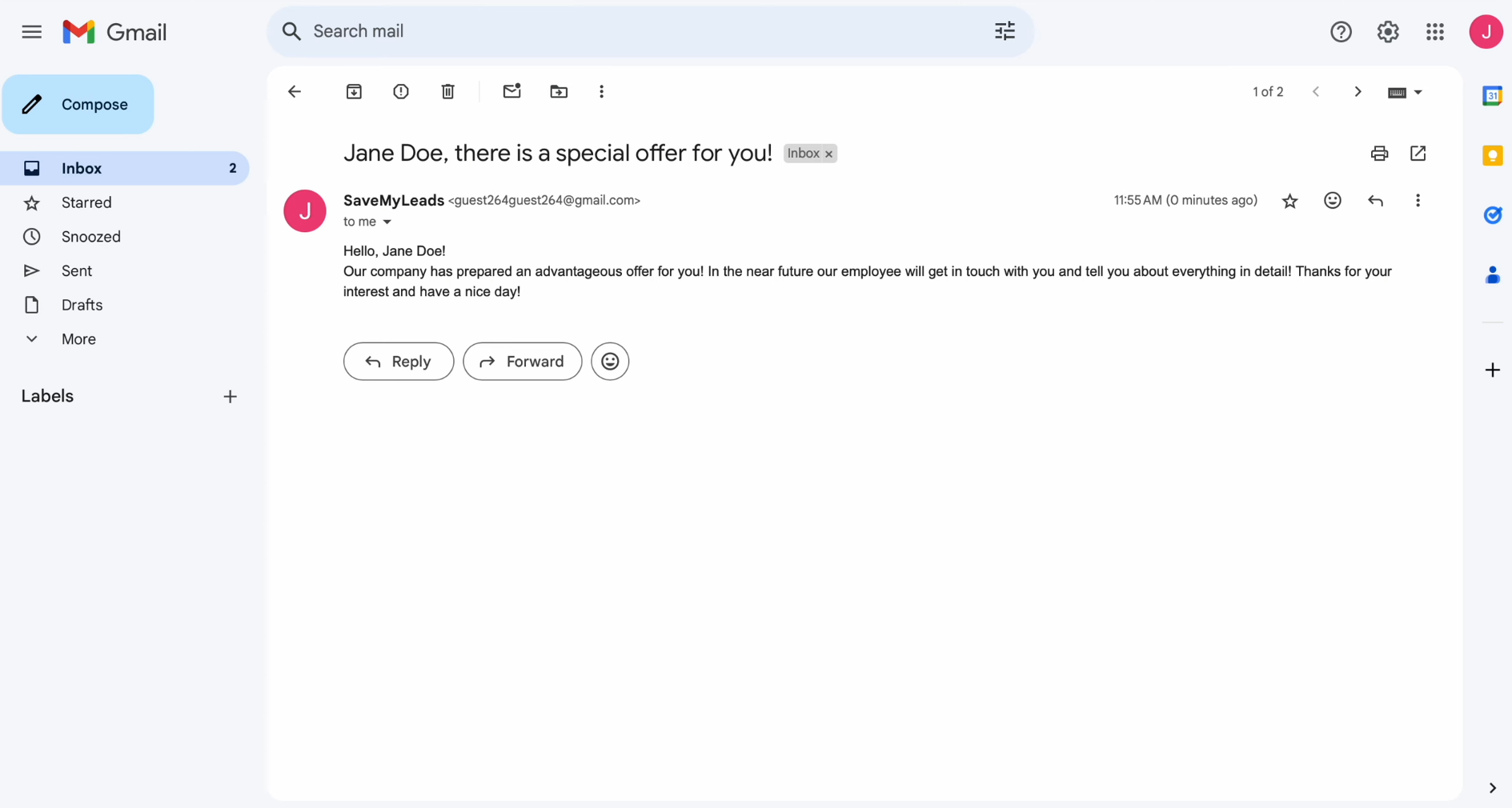 TikTok and Gmail integration | Result of the data transfer to Gmail TikTok and Gmail integration | Result of the data transfer to Gmail