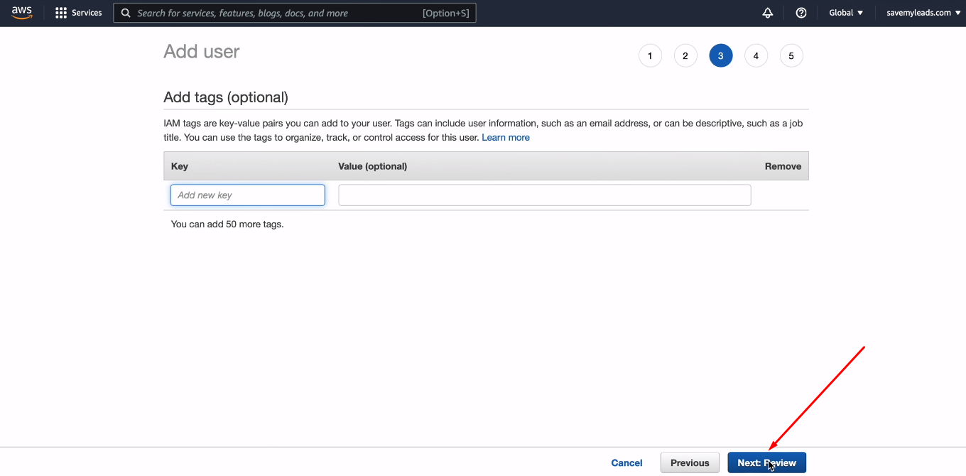 Facebook and Amazon SES integration | Click "Next: Review" Facebook and Amazon SES integration | Click "Next: Review"