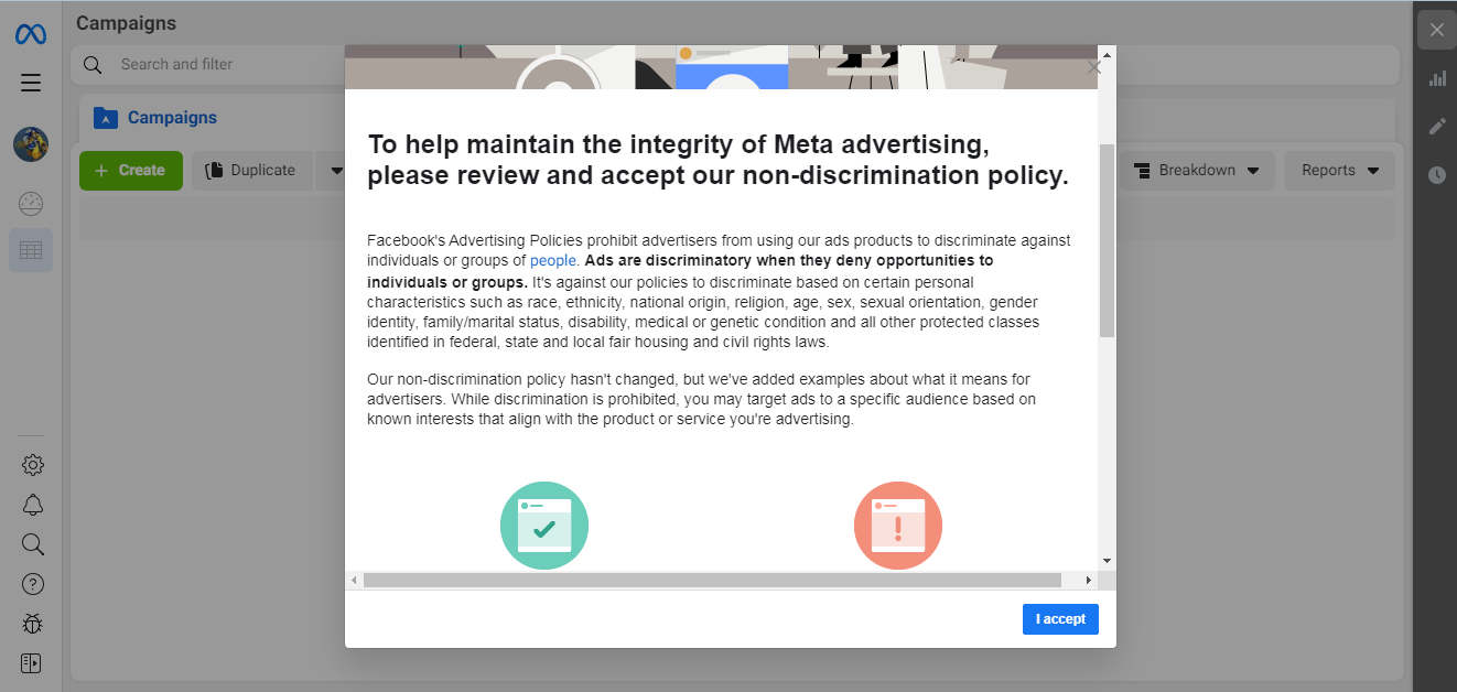 Create an Account in Ads Manager | Non-discrimination policy Create an Account in Ads Manager | Non-discrimination policy
