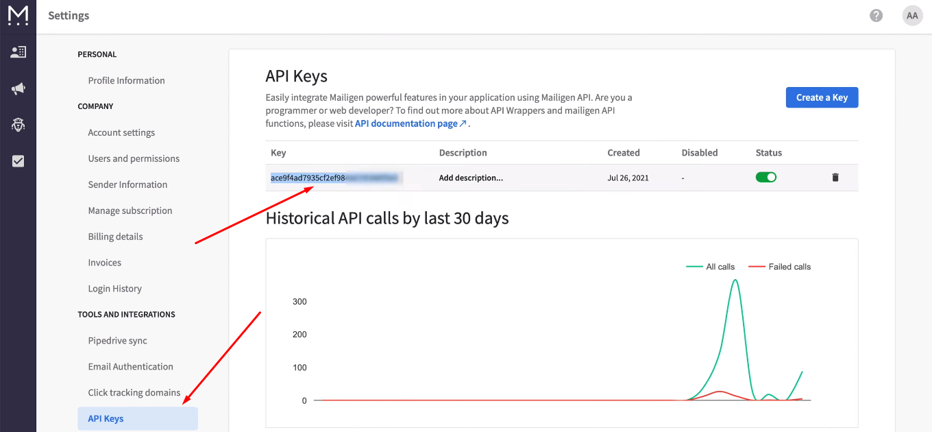 Facebook and Mailigen integration | Copy the API Key Facebook and Mailigen integration | Copy the API Key