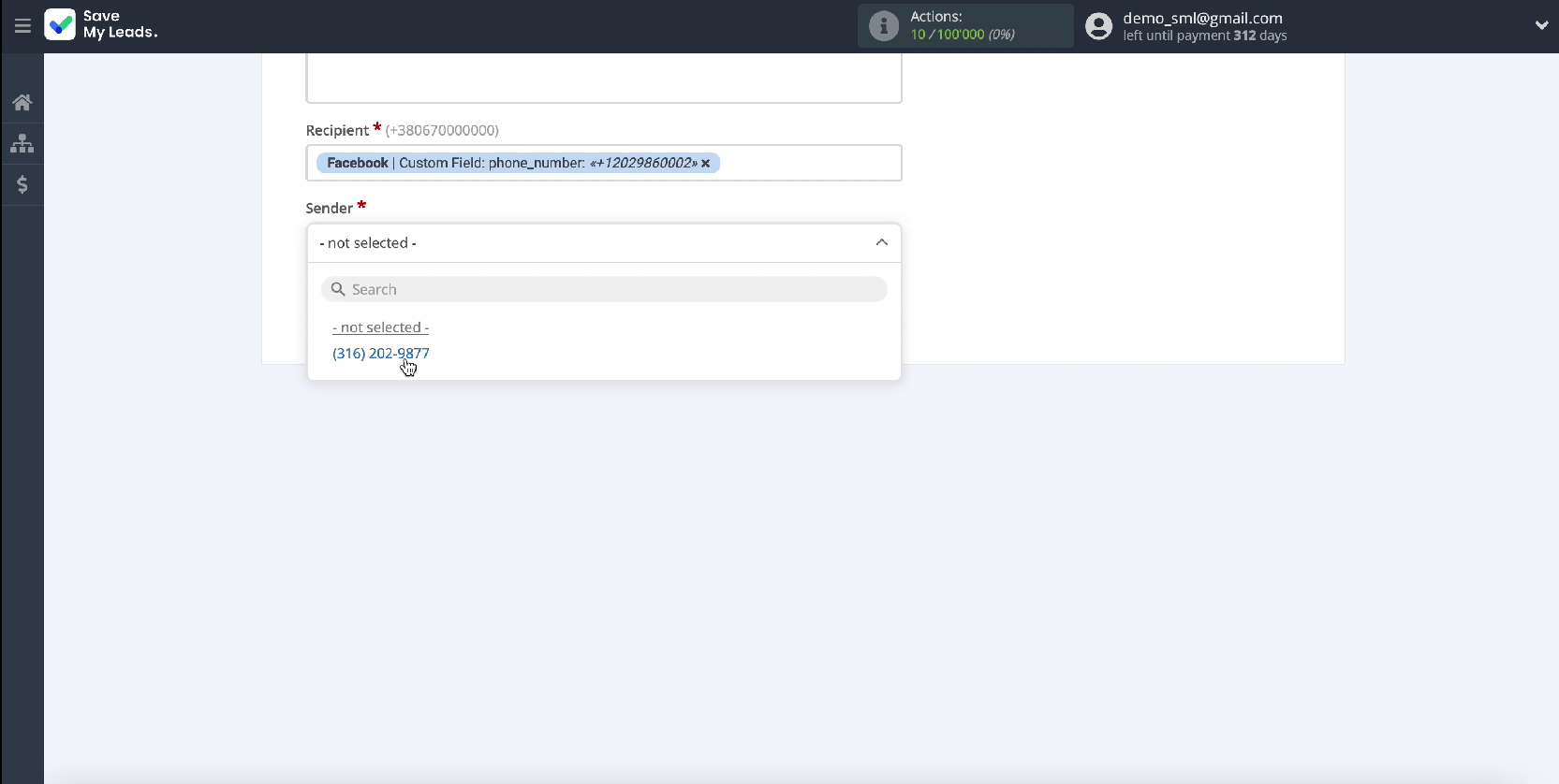 Facebook and Twilio integration | Enter the sender's name Facebook and Twilio integration | Enter the sender's name