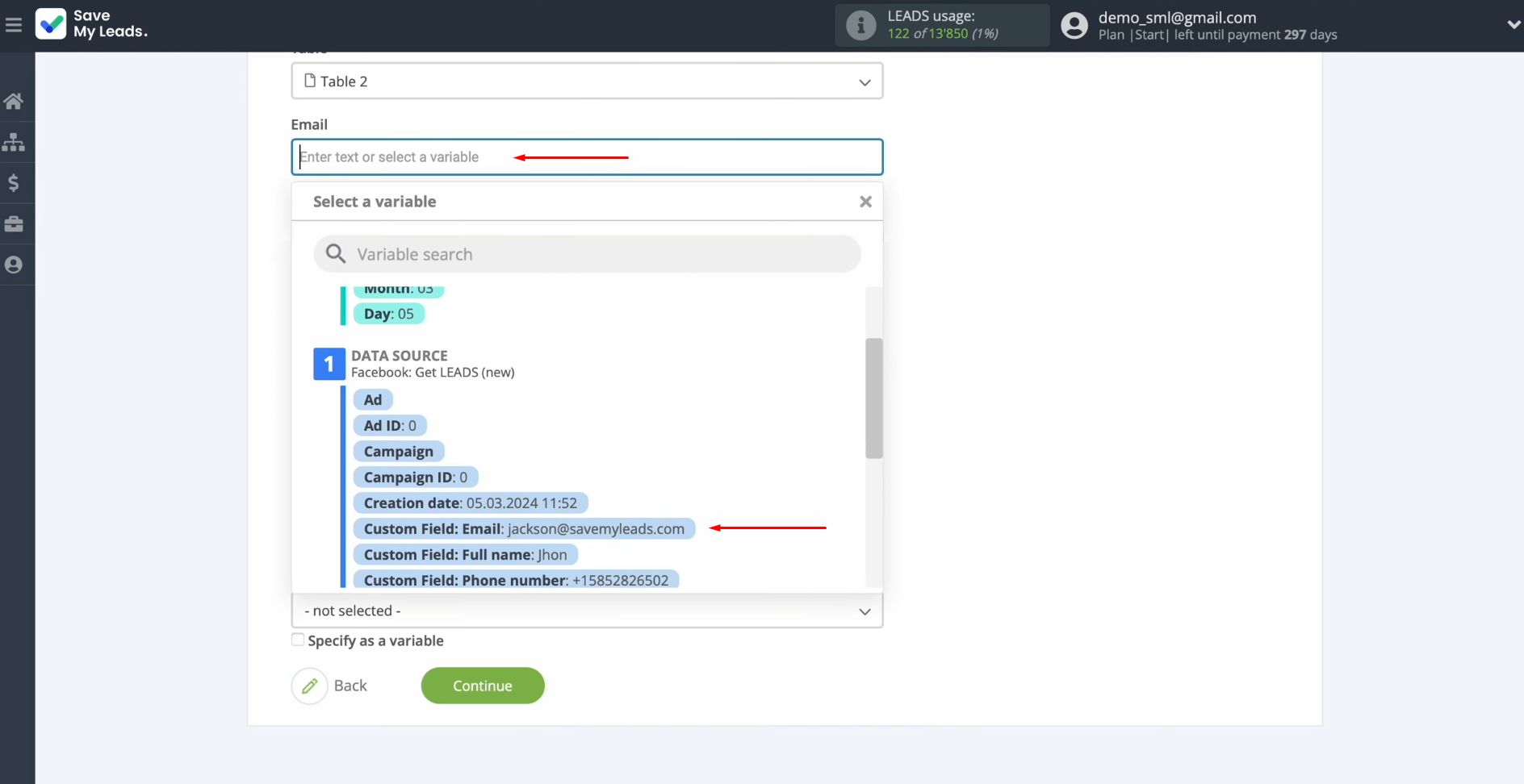 Airtable and Facebook integration | Select the appropriate variable from the drop-down list Airtable and Facebook integration | Select the appropriate variable from the drop-down list