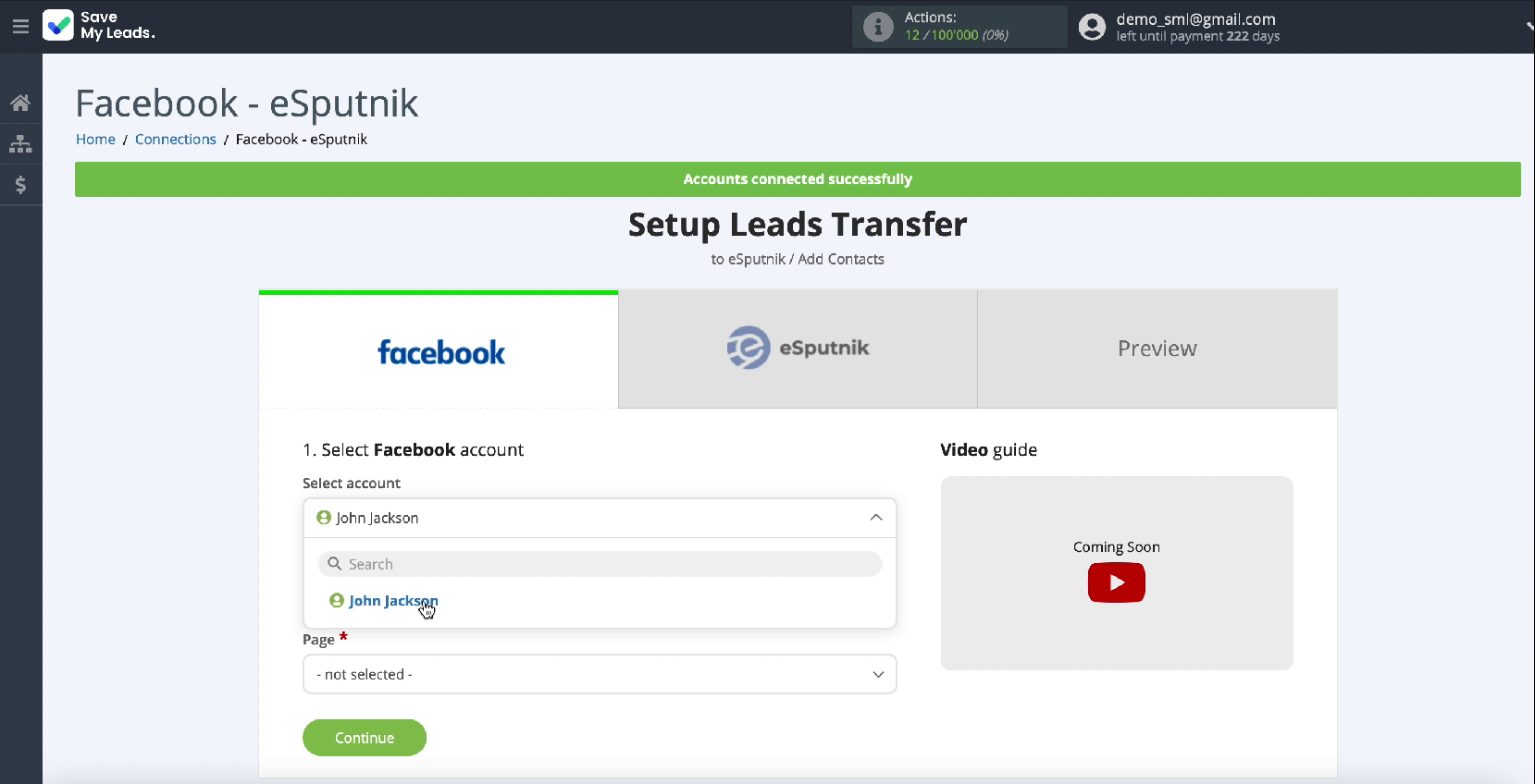 How to Send E-Mail via eSputnik from New Facebook Leads | Select your account How to Send E-Mail via eSputnik from New Facebook Leads | Select your account